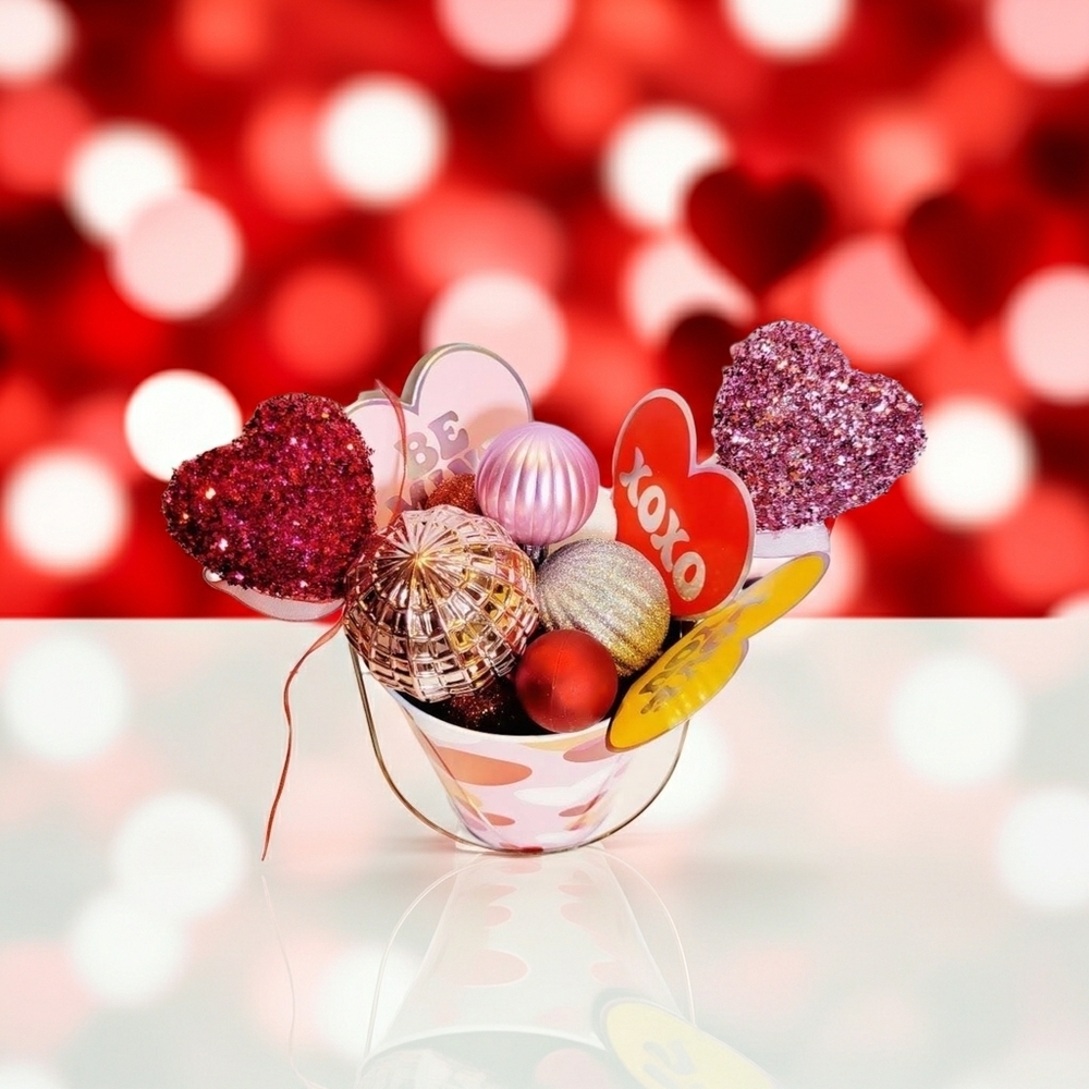 Hand Crafted Valentine's Day Bucket Table Art Decor